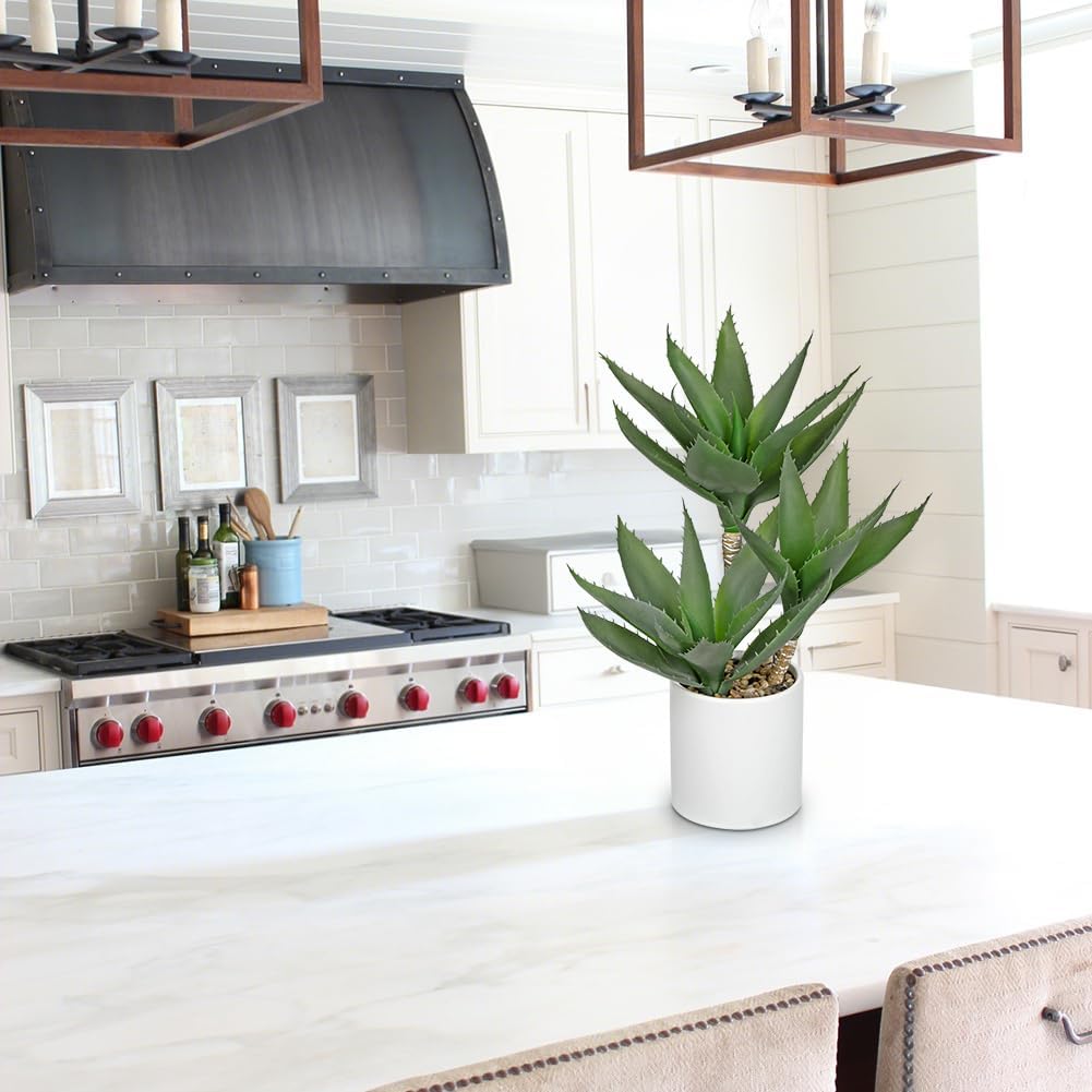 Hollyone Large Artificial Agave Plants Fake Three-Head Agave Succulent Plant Potted 17" Faux Plant Succulent Aloe Vera Plants Indoor for Desk Modern Home Decor