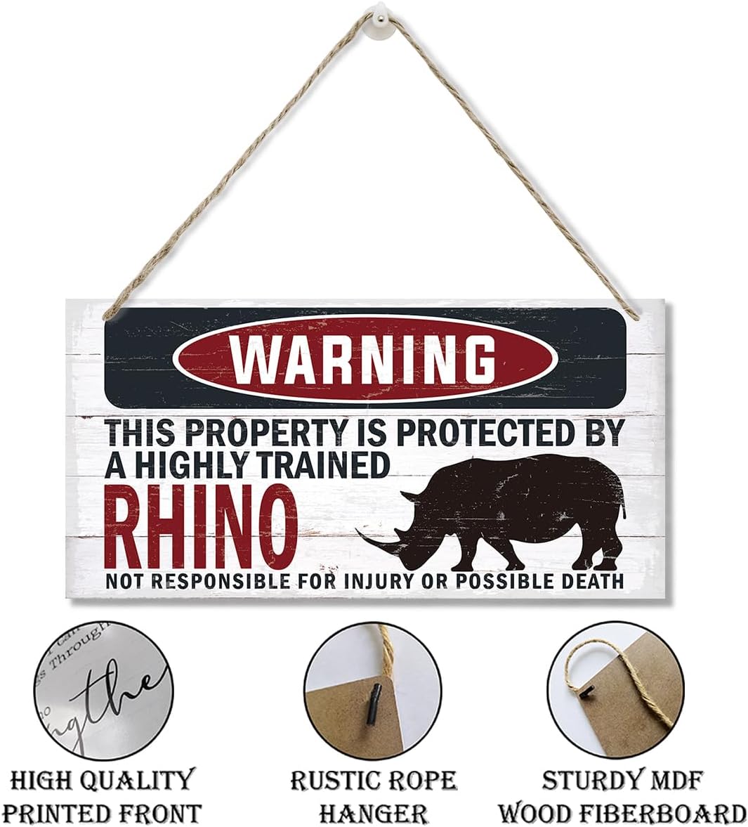 Warning Sign, Bhino Warning Wood Plaque Sign, Funny Door Signs, Decorative Wood Hanging Suspension Plaque, Farmhouse Wooden Wall Decor, Outdoor Hanging Wooden Signs