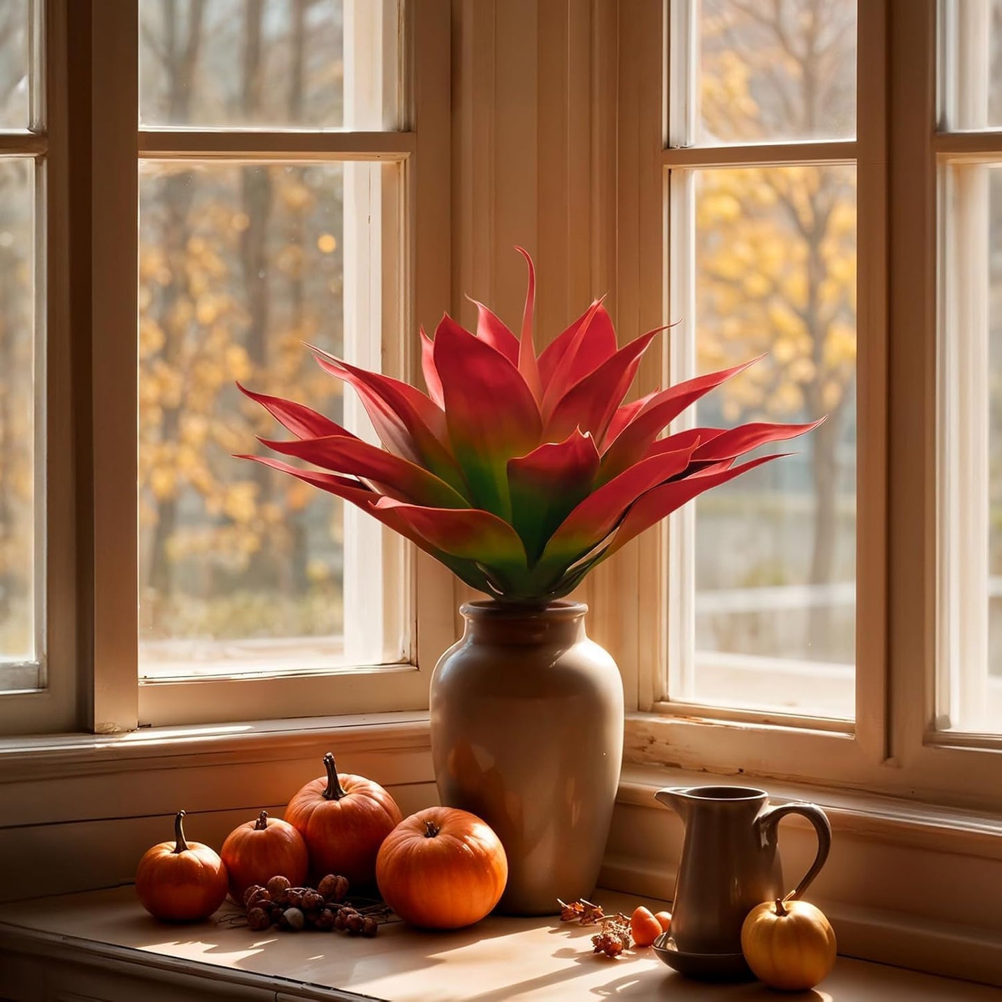 Velener Fall Fake Agave Artificial Plant, Red Fake Succulents Plant for Room Decor, Unpotted Faux Agave Stems Plant for Fall Outdoor/Indoor Decor, 22 inches, Set of 2