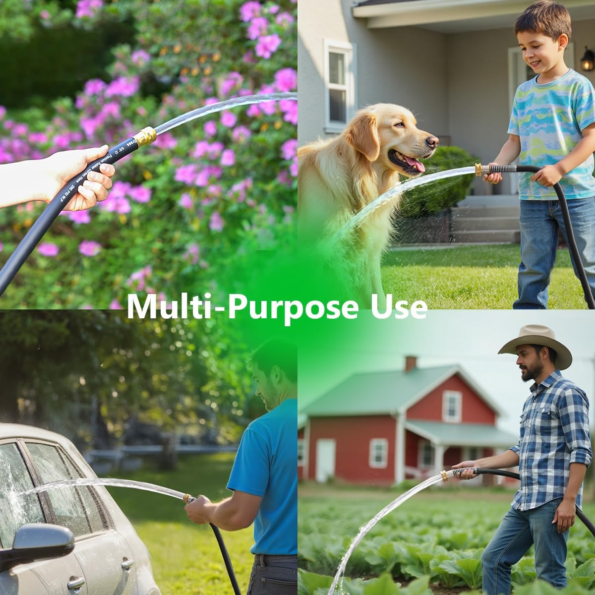 75FT 5/8 Heavy Duty Rubber Garden Hose - 200psi Working, 1000psi Burst - Hot/Cold Water - Five-Layered Braiding for Durability - Versatile for Gardening, Agriculture, Construction(Black)