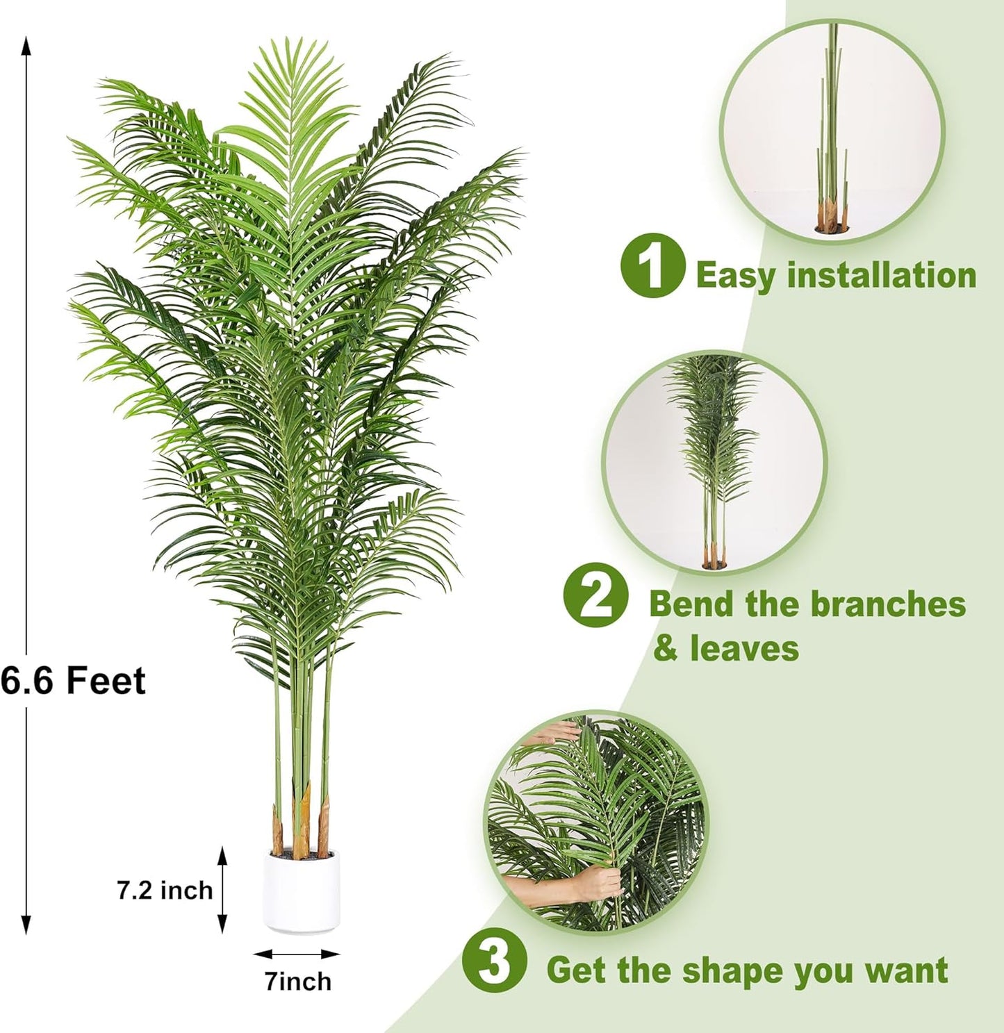 Faux Palm Tree 6.6Ft Tall Artificial Plants Indoor Silk Green Floor Big Large Fake Potted Plant Artificial Decor for Home Office Living Room Outdoor