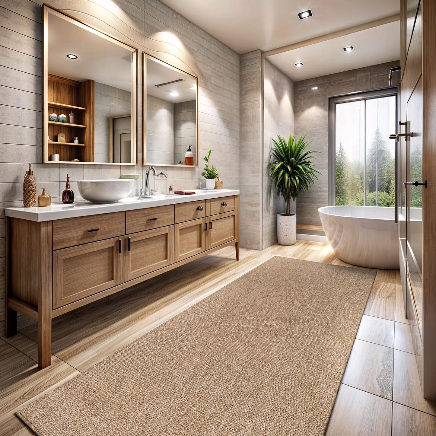 CAMILSON Indoor and Outdoor Runner Rug Natural Solid Boho Woven Design Easy-Cleaning Non Shedding Fiber Living Room Bedroom Garden Patio and Kitchen Washable Outside Carpet Alfombras (2x7)