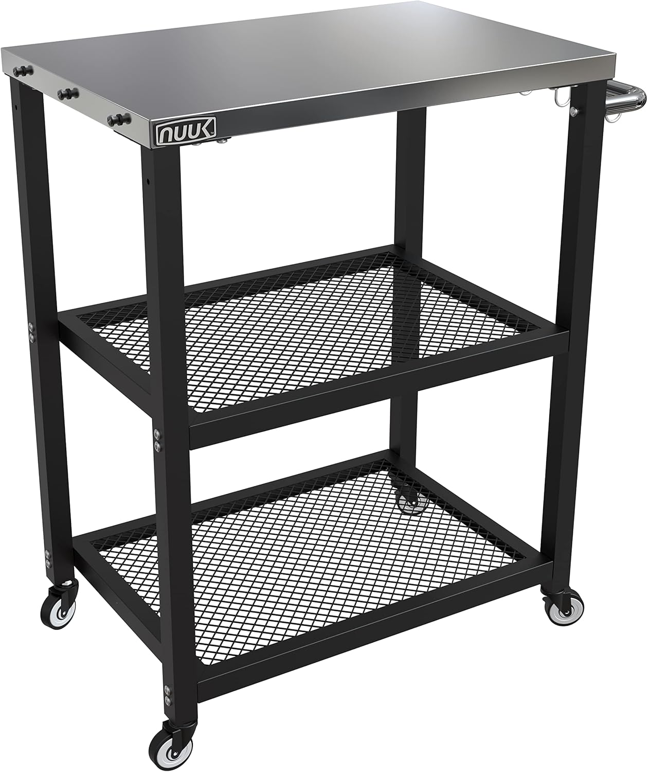 NUUK Three-Shelf Rolling Outdoor Dining Cart Table, 16" x 24" Stainless Steel Commercial Multifunctional Kitchen Food Prep Worktable on Wheels