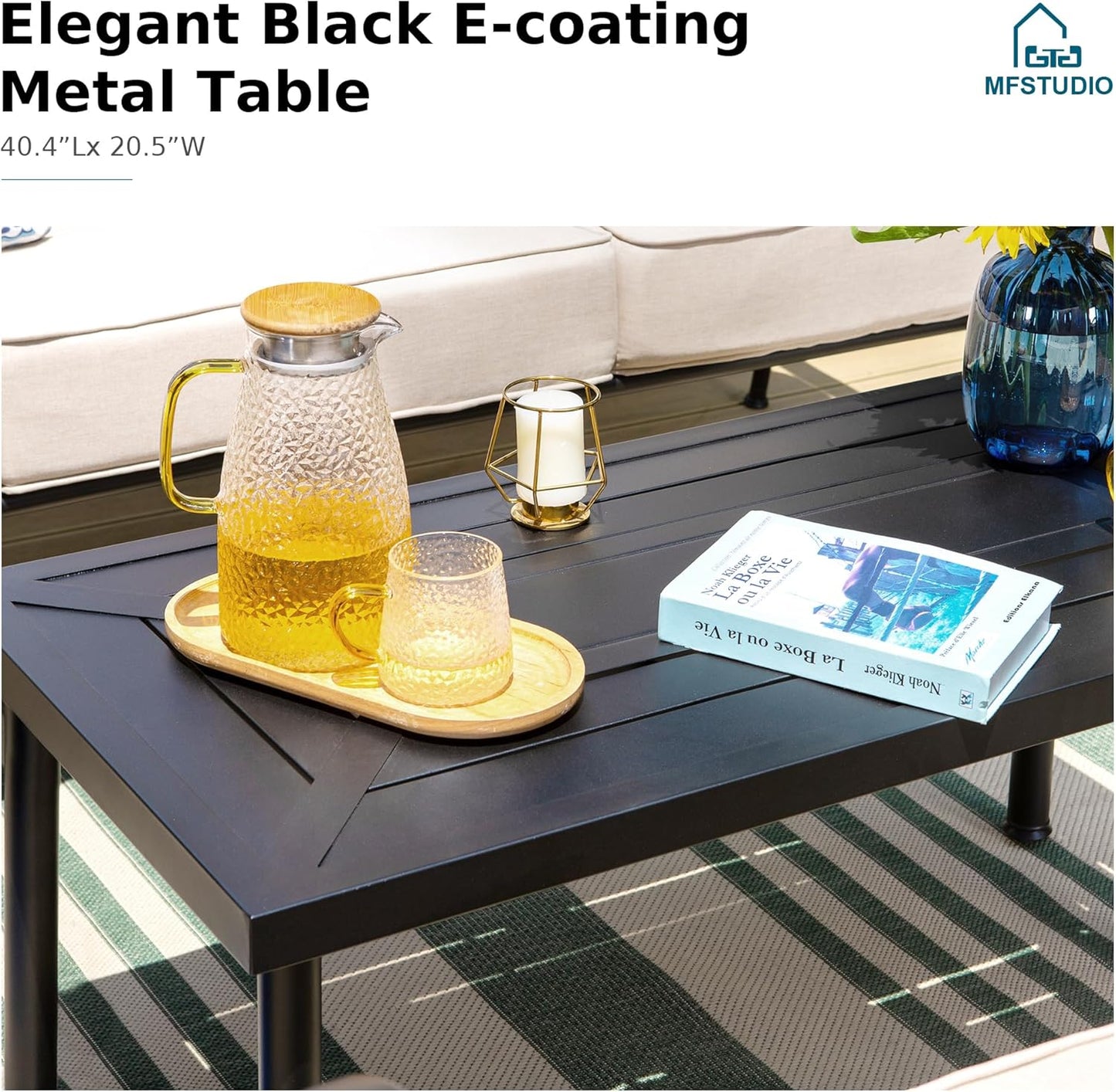 MFSTUDIO 7 Seats Large Metal Patio Conversation Sets, 6 Pieces Outdoor Furniture Sofa with 4 Swivel Chairs, 1 Sofa(3-seat) and Table for Outside Balcony Backyard Poolside