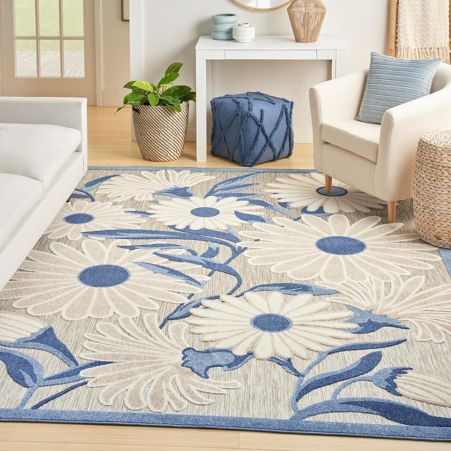 Nourison Home Aloha 8' x 11' Blue Gray Fabric Contemporary Area Rug (8' x 11')