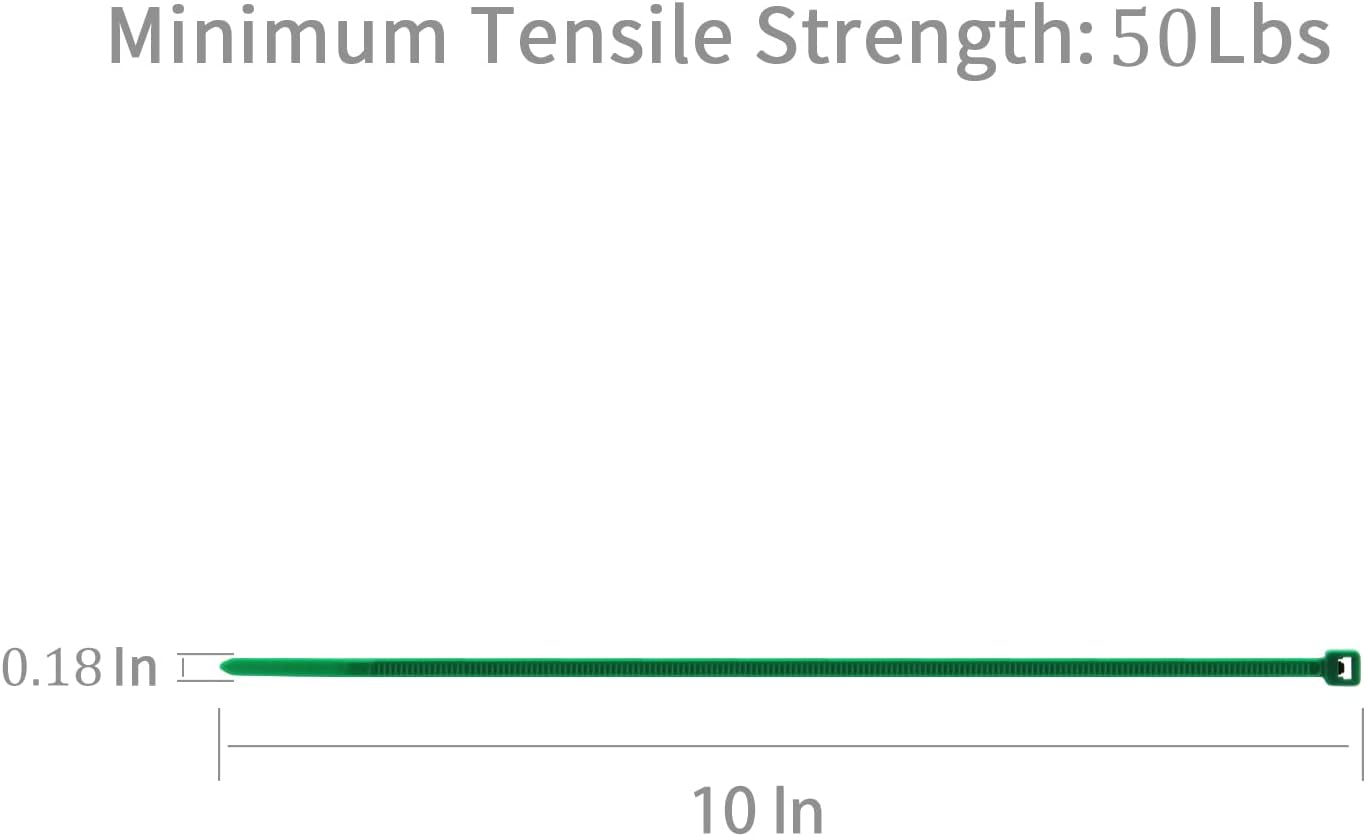 XINGO 100PCS Cable Zip Ties Heavy Duty, Premium Nylon Plastic Wire Ties with 50 Pounds Tensile Strength, Self-Locking Black Nylon Zip Ties for Indoor and Outdoor (10 inch, Dark Green)