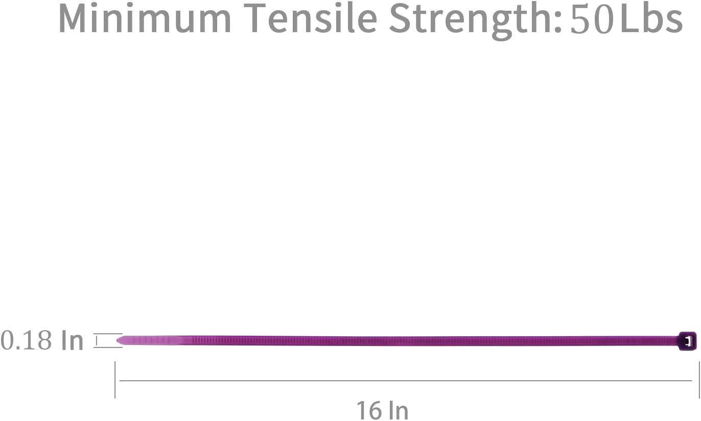 XINGO 100PCS Cable Zip Ties Heavy Duty, Premium Nylon Plastic Wire Ties with 50 Pounds Tensile Strength, Self-Locking Black Nylon Zip Ties for Indoor and Outdoor (16 inch, Purple)