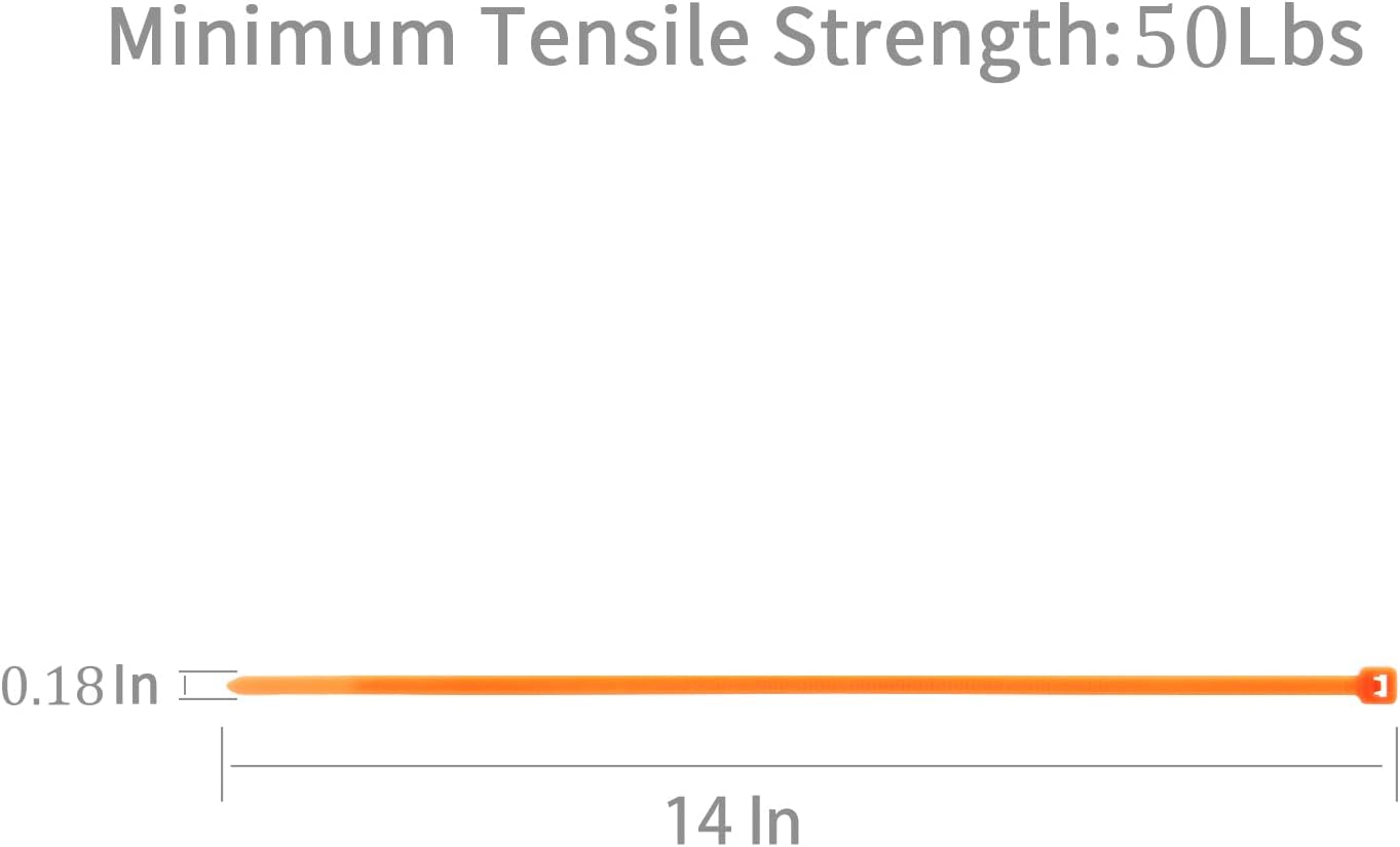 XINGO 100PCS Cable Zip Ties Heavy Duty, Premium Nylon Plastic Wire Ties with 50 Pounds Tensile Strength, Self-Locking Black Nylon Zip Ties for Indoor and Outdoor (14 inch, Orange)