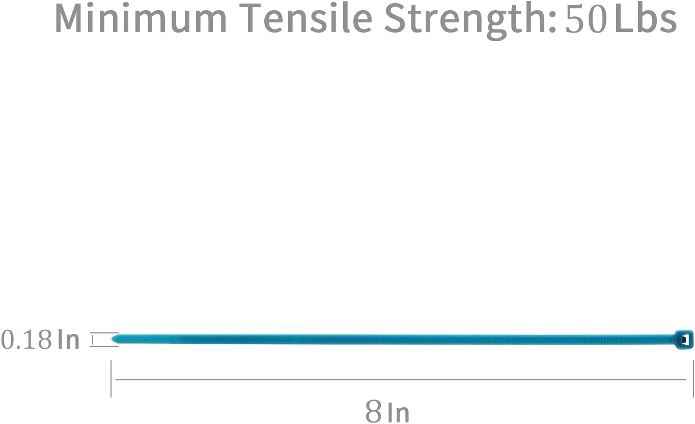 XINGO 100PCS Cable Zip Ties Heavy Duty, Premium Nylon Plastic Wire Ties with 50 Pounds Tensile Strength, Self-Locking Black Nylon Zip Ties for Indoor and Outdoor (8 inch, Blue)