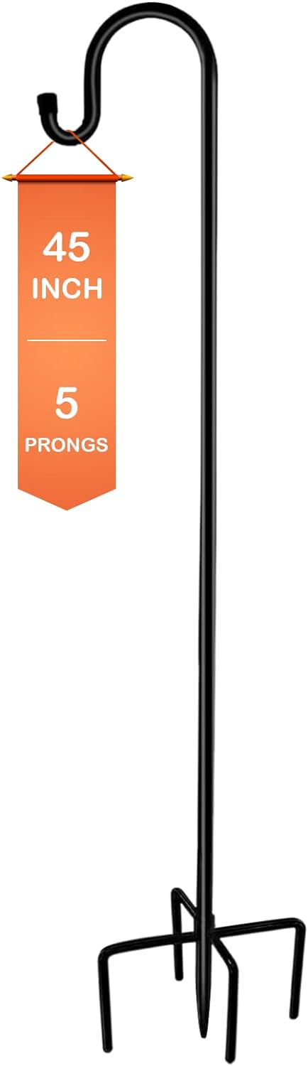 Ottsuls Bird Feeder Pole, 45 INCH Heavy Duty Shepherds Hooks for Outdoor with 5 Prong Base, Adjustable Stand Hanger for Garden Plant, Hummingbird Feeder, Lantern, Hanging Wedding Decor (1 Pack)