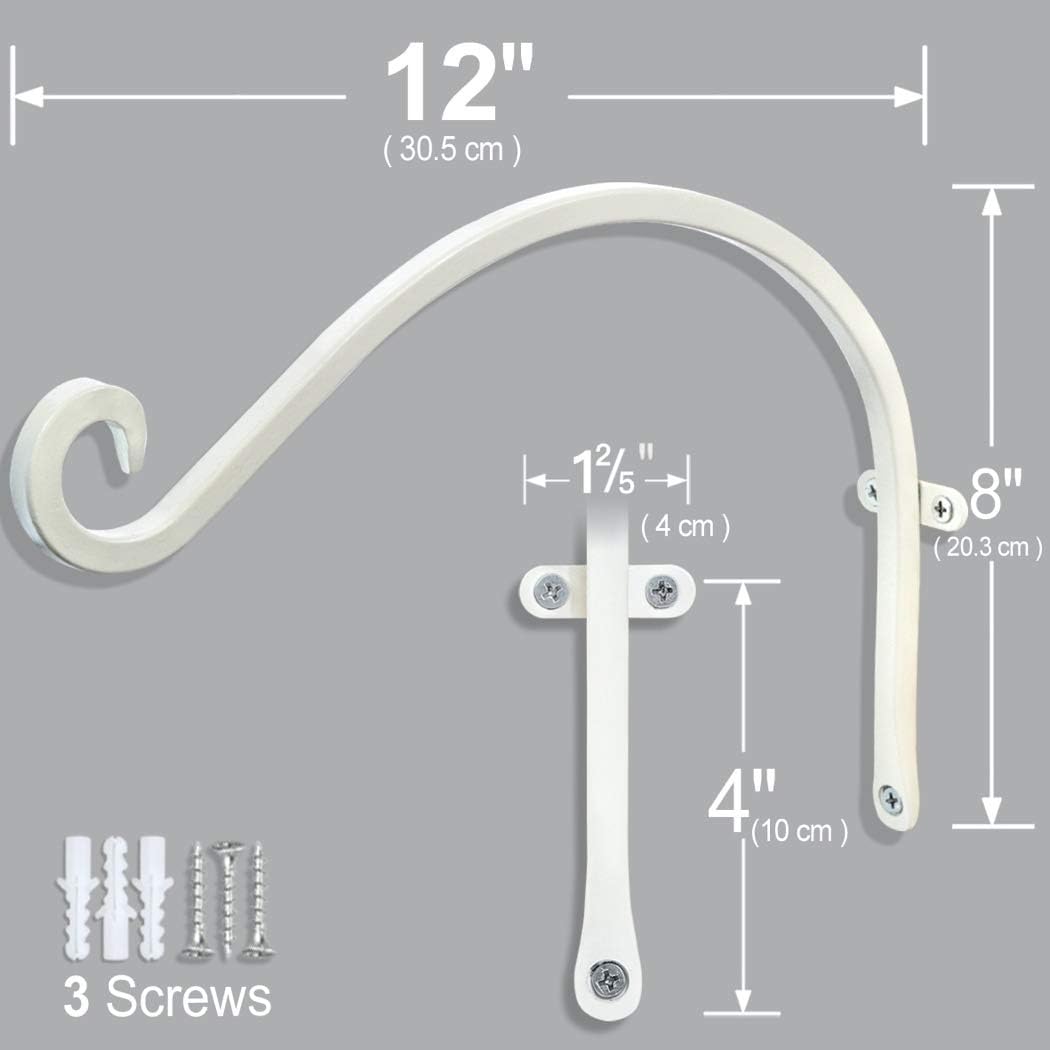 Hanging Plant Brackets Outdoor: 12-Inch Hanging Plant Hangers Wall Hooks - Wall Mount Brackets for Bird Feeder Flower Baskets White