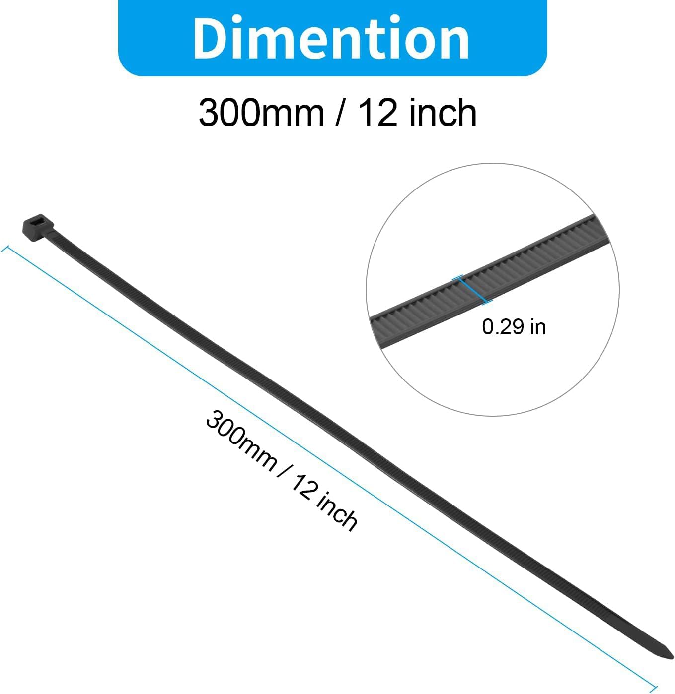 XINGO 12 Inch Black Zip Ties Heavy Duty 1000 Pack, 120 LBS Tensile Strength, Premium Nylon Cable Wire Ties, Self-locking Plastic Ties for Indoor and Outdoor Use