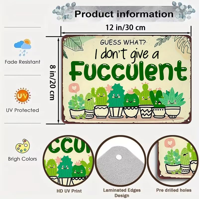 Bestylez Garden Gifts Vintage I Don't Give A Succulent Gardening Signs for Home Garden Greenhouse Living Room Bedroom Yard Outdoor Decor 8X12 Inch (3363)