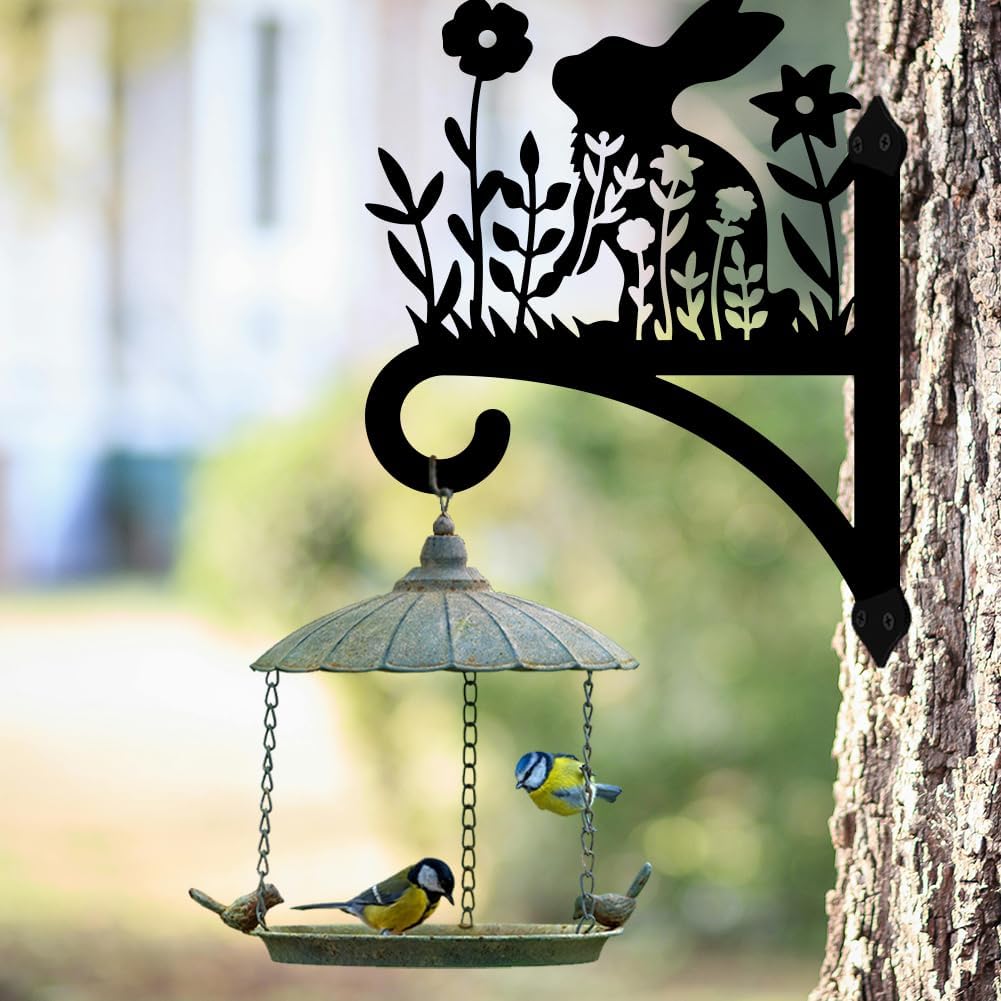 Peacoblue Iron Plant Hangers Hooks for Outdoor Indoor Hanging Plants Flower Fern Pots, Lantern, Bird Feeder, Wind Chimes, 12”x14” Weather Resistant Metal Wall Holder for Porch Garden Farmhouse(Rabbit)