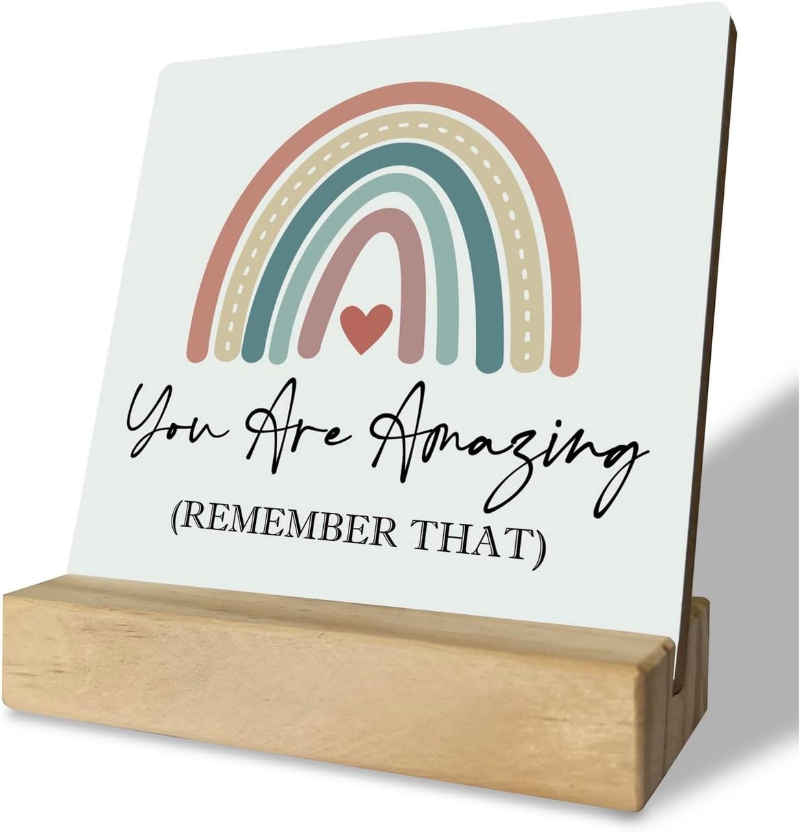 Primitive Wooden Sign, You are Amazing Remember That, Desk Plaque with Wooden Stand 4 x 4.3 inches, Rustic Home Decor, Farmhouse Sign, Inspirational Quotes Gifts for Friend Family, Cheer Up Gift