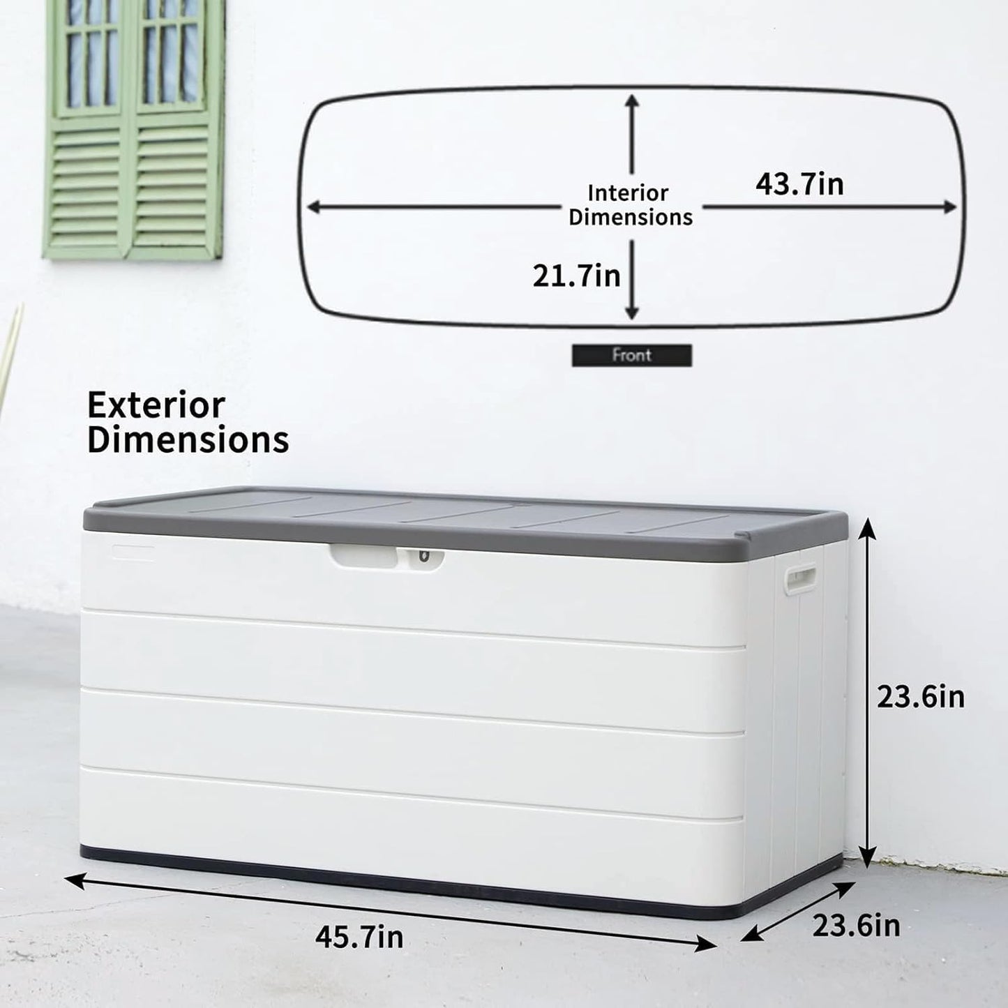Premium Pro Edition 100 Gallon Lockable Resin Deck Box, Waterproof & UV-Resistant Outdoor Storage Box for Outdoor Cushion Storage, Garden Tools & Pool Accessories Storage, White