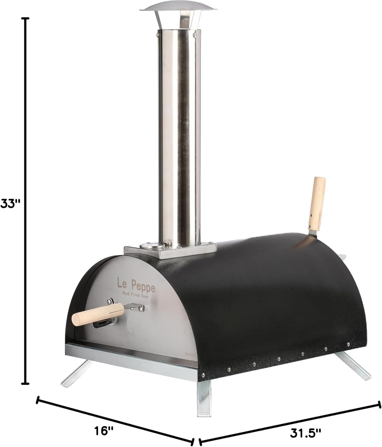 Le Peppe Portable Wood-Fired 12in Pizza Oven - Up to 900 Degrees in Minutes - Wood Chunks, Chips, Pellets and Charcoal - Double-Walled Steel with Fire Blanket Insulation - Black
