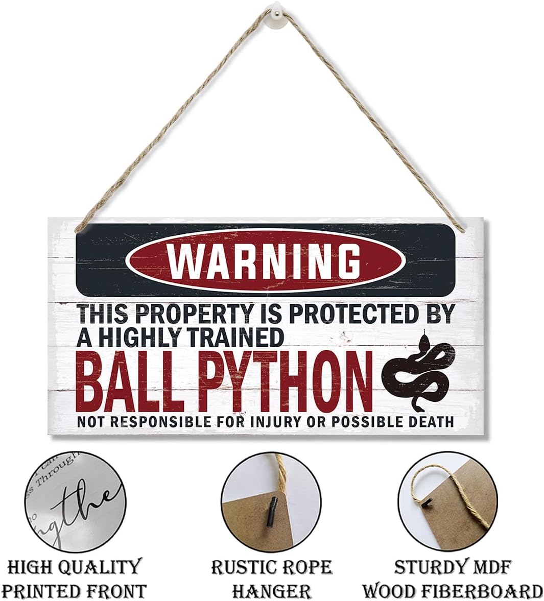 Warning Sign, Ball Python Warning Wood Plaque Sign, Funny Door Signs, Decorative Wood Hanging Suspension Plaque, Farmhouse Wooden Wall Decor, Outdoor Hanging Wooden Signs