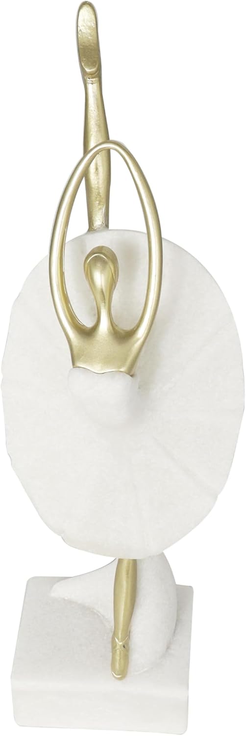 Deco 79 Polystone Dancer Decorative Sculpture Ballet Home Decor Statue with Gold Accents, Accent Figurine 4" x 4" x 14", Cream