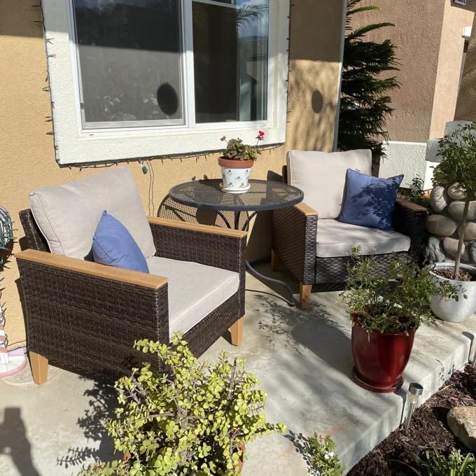 Sophia & William Outdoor Patio Sectional Sofa Set 2 Seats High Back Single Wicker Patio Furniture Chairs All-Weather Patio Conversation Set Outdoor Couch with 4" Thick Cushions, Beige