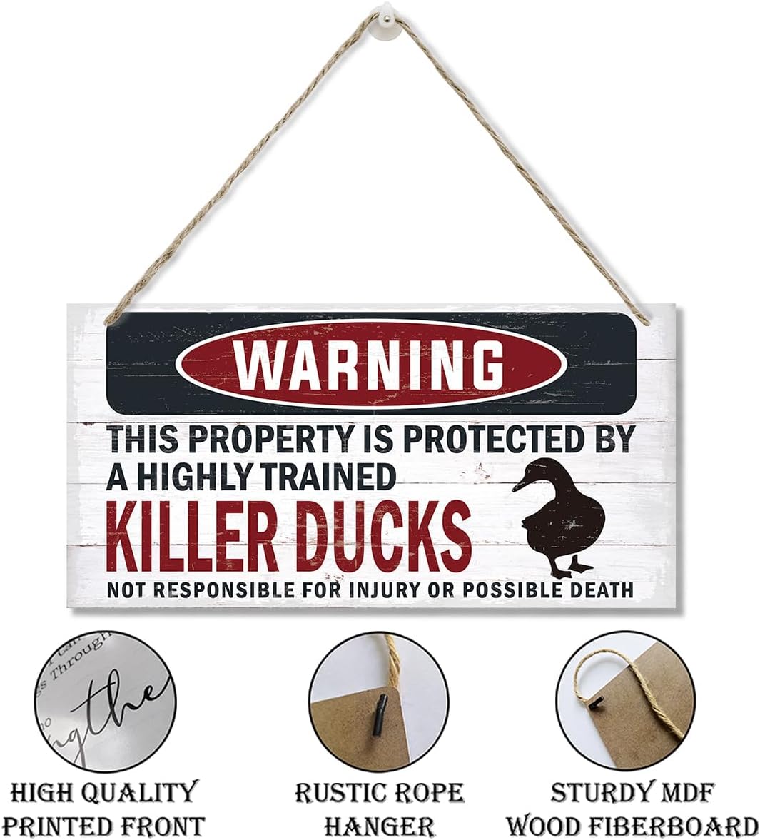 Warning Sign, Killer Ducks Warning Wood Plaque Sign, Funny Door Signs, Decorative Wood Hanging Suspension Plaque, Farmhouse Wooden Wall Decor, Outdoor Hanging Wooden Signs