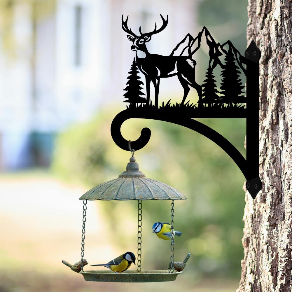 peacoblue Iron Plant Hanger Hook for Outdoor Indoor Hanging Plant Flower Fern Pots Lantern Bird Feeder,12"x15.4" Weather Resistant Metal Wall Holder for Porch Garden Farmhouse(Deer and Forest)