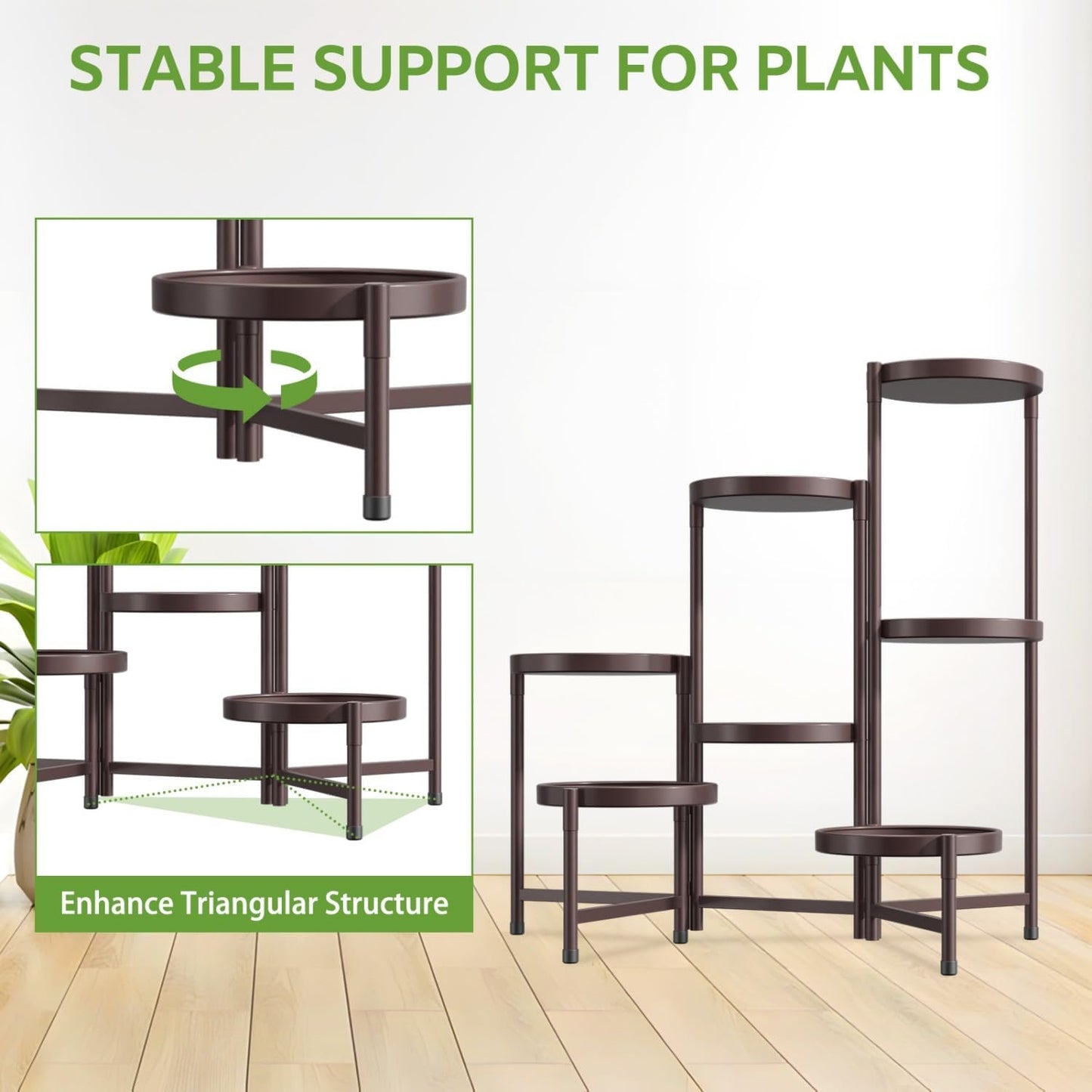 iDavosic.ly 7 Tier Large Plant Stand Indoor, 10 Inch Wide Tall Corner Metal Plant Stands Outdoor for Multiple Plants, Folding Tiered Flower Display Holder Rack Shelf, Violet Bronze