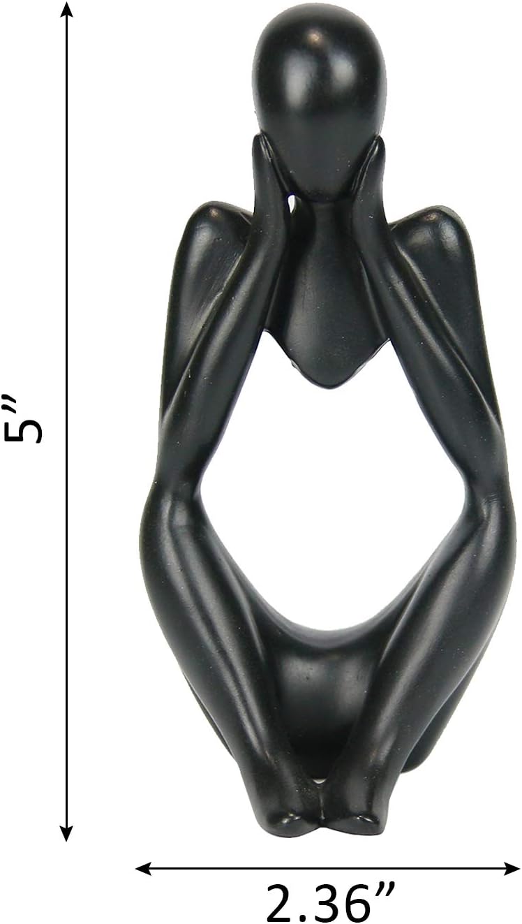 INNOLITES Resin Statue Thinker Style Decoration Abstract Sculptures Collectible Figurines for Home Decor Modern Office Shelf Desktop (Black-Focus)