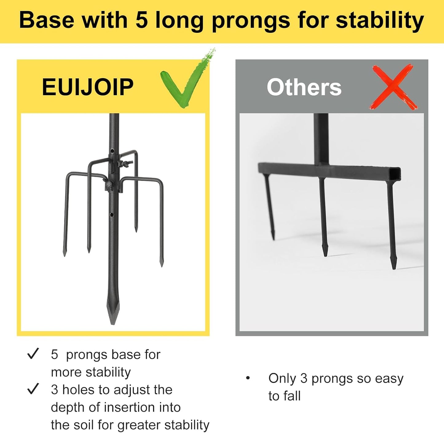 78 Inch Extra Tall Shepherd Hooks for Outdoors, Heavy Duty Metal Garden Hooks for Hanging Plants, Bird Feeders, Lanterns – Rust-Proof Steel with 5 Fork Base, Black