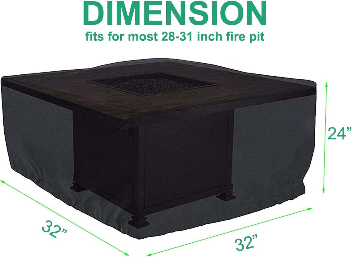 Fire Pit Cover Patio Cover Square 600D Heavy Duty Fire Pit Covers 32x32x24 Inch Outdoor FirePit Covers for 28 29 30 31 Inch Square Fire Pit