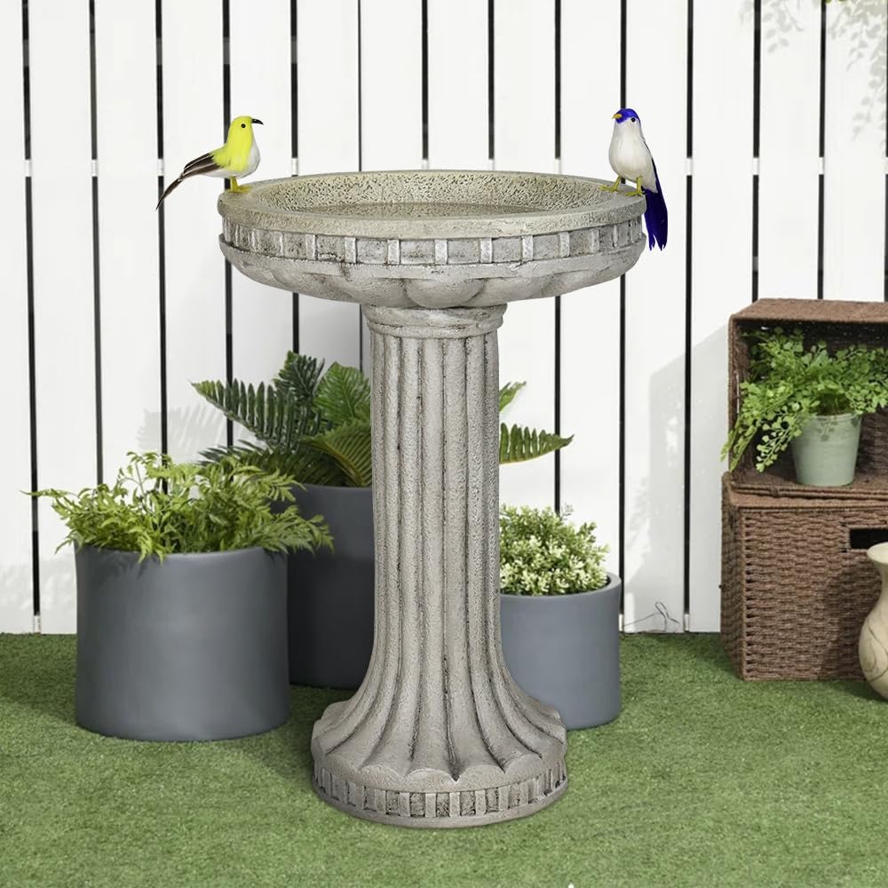 SKYFIRE 24 Inch Height Outdoor Bird Bath - Fibre Reinforced Concrete Large Bird Bath Stylish with Modern Pedestal for Garden, Patio, Lawn, Backyard - 16”W X 24”H Contemporary Birdbaths & Supports