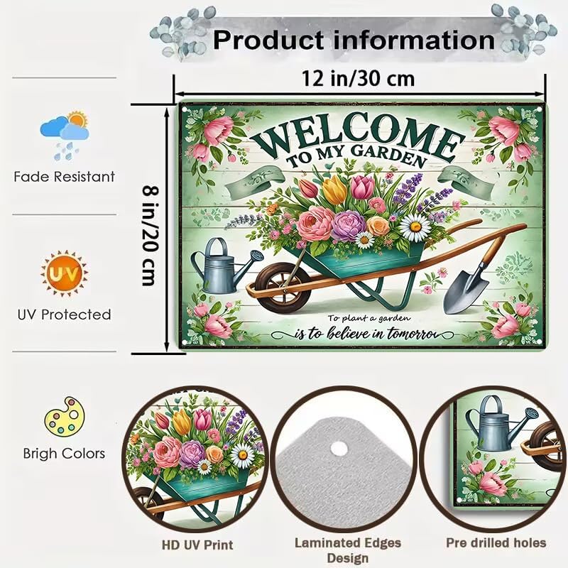 Bestylez Gardening Gifts Vintage Gardening Signs Welcome to My Garden Tin Sign for Home Garden Greenhouse Living Room Bedroom Yard Cottage Outdoor Decor 8X12 Inch (3357)