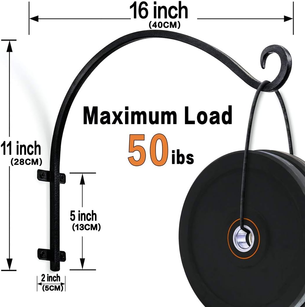 Heavy Duty Hanging Plant Bracket: Outdoor Hand-Forged Hanging Plant Bracket Hook - 16Inch Black Bird Feeder Bracket