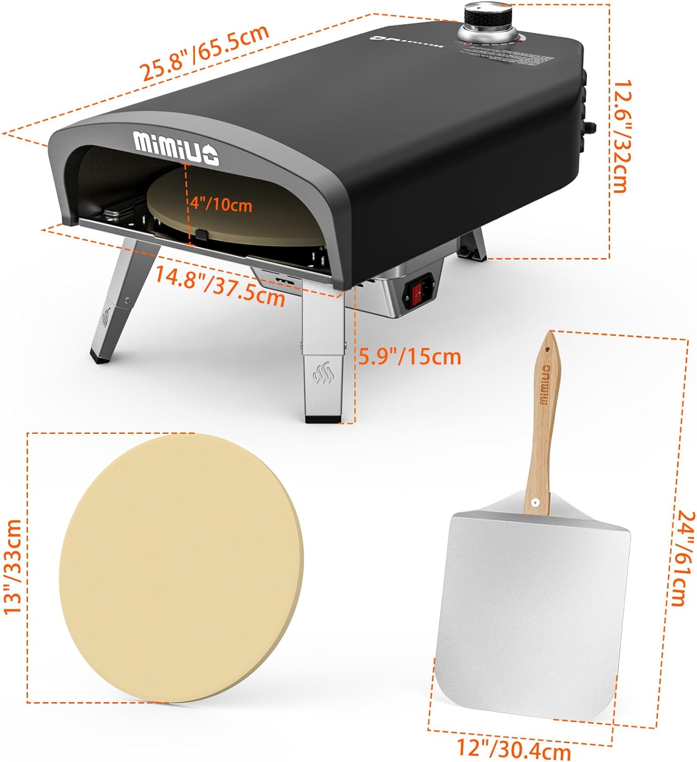 Outdoor Gas Pizza Oven with Automatic Rotating Pizza Stone - 14 Inch Portable Propane Pizza Ovens for Outside - Professional Pizza Grilling Stove for Outdoor Kitchen - Global Patent