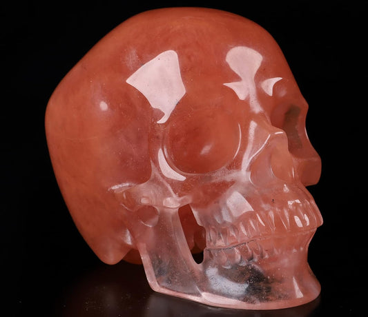 Skullis 5.0" Smelted Quartz Super Realistic Crystal Carved Crystal Skull. Hand Carved Gemstone Fine Art Sculpture.2240 Z8