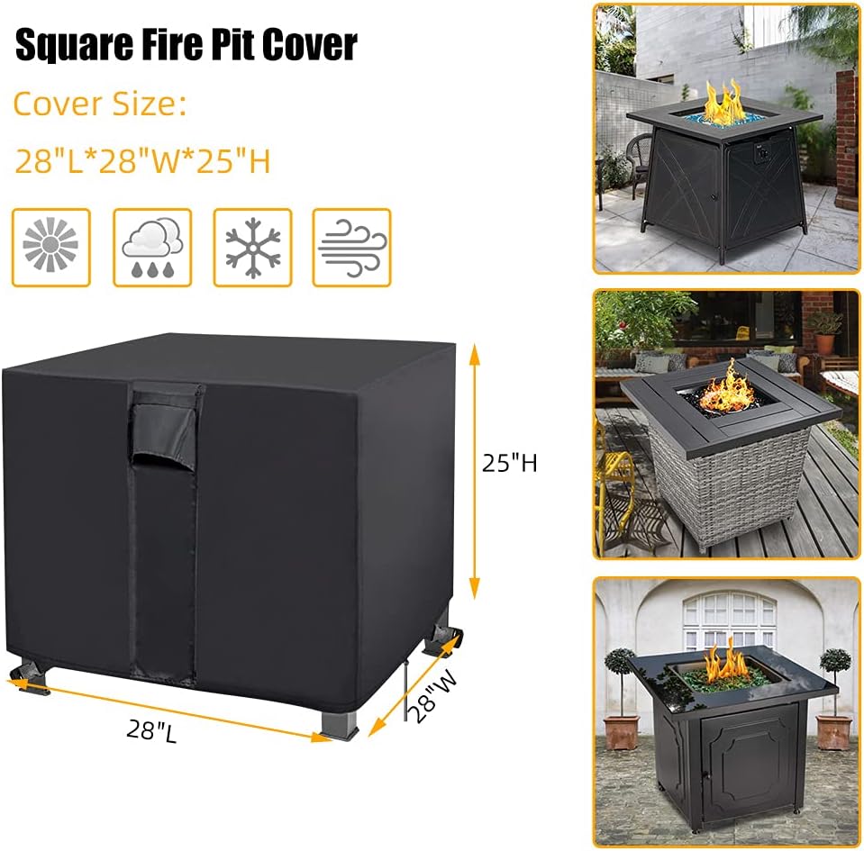 Fire Pit Cover, 28 inch Firepit Covers Square Gas Fireplace Oxford Fabric Square Fire Pit Table Propane Fire Pit for Outdoor Patio Garden- 28 X 28 X 25 inch