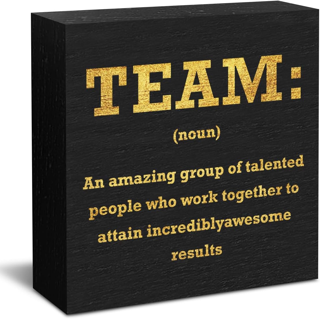 Motivational Team Noun Office Decor Wooden Box Sign, Office Desk Decor Cubicle Desk Accessories, Office Decorations for Work, Coworker Gifts Table Shelf Plaque Sign, Inspirational Wall Decor, Black