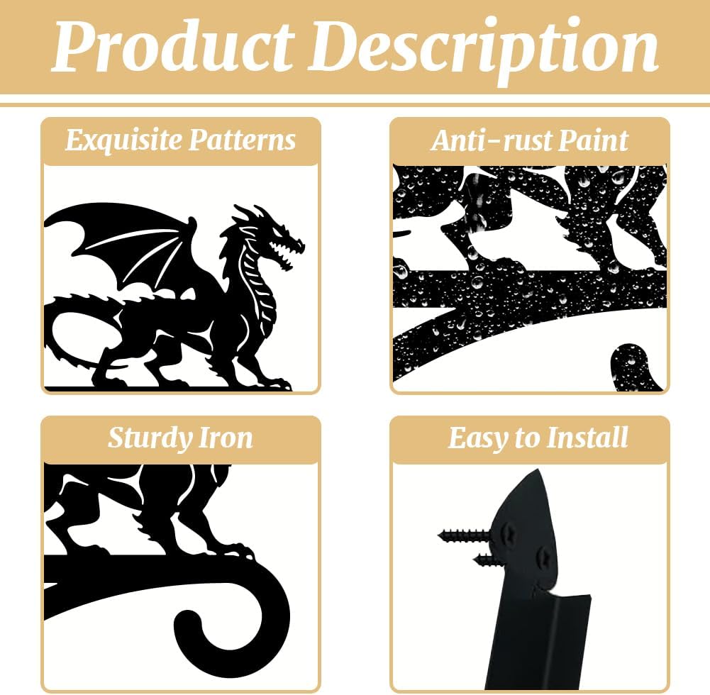 peacoblue Iron Plant Hangers Hooks for Outdoor Indoor Hanging Plants Flower Fern Pots Lantern Bird Feeder,11.8"x15.1" Weather Resistant Metal Wall Holder for Porch Garden Farmhouse(Dragon)