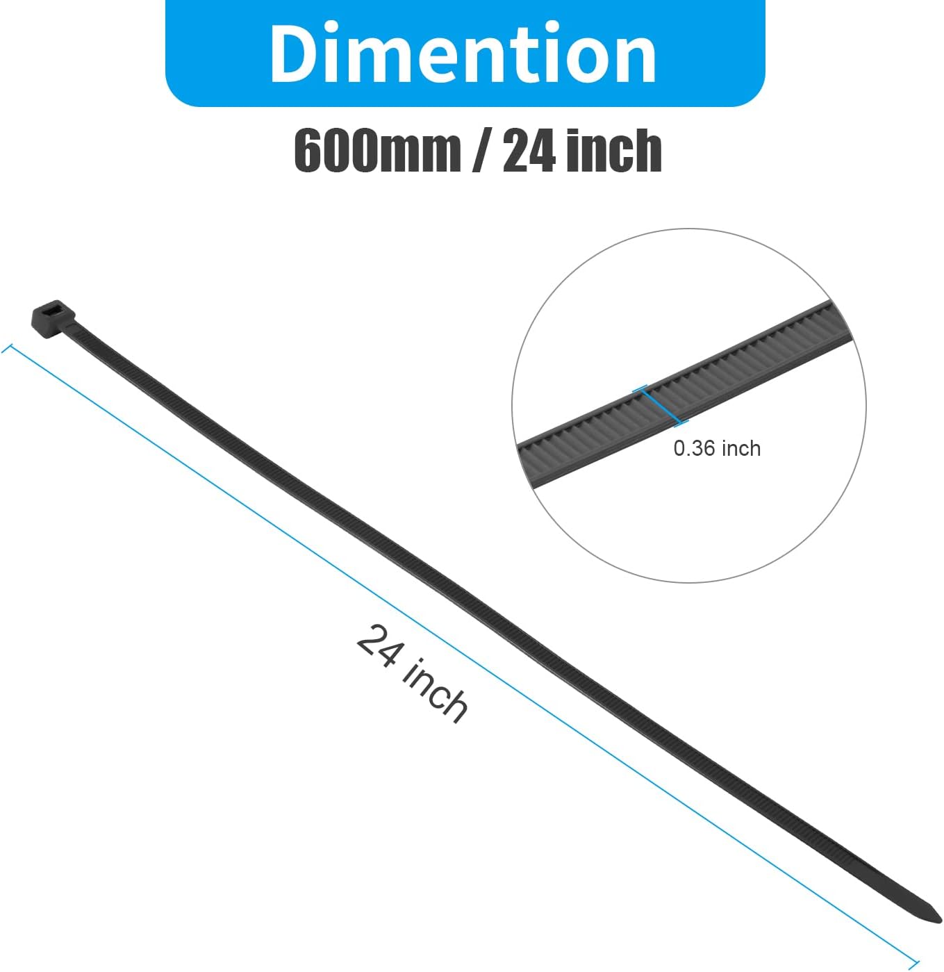 XINGO 24 inch White Long Zip Ties Heavy Duty 100 PCS, 200LBS Ultra Strong Plastic Wire Ties, Large Cable Ties Extra Long Tie Wraps, Indoor and Outdoor UV Resistant