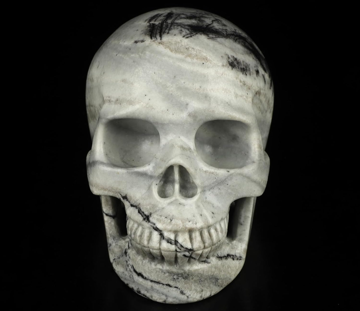 Skullis 5.0”Picasso Jasper Crystal Skull, Hand Carved Gemstone Fine Art Sculpture, Reiki Healing Stone Statue.3160