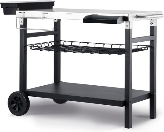 Outdoor Grill Cart, 500lb Dining Cart Table with Three-Shelf, Stainless Steel Rolling Movable Food Prep and Work Table