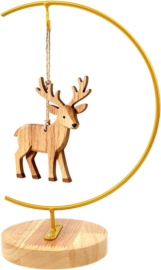 WAJJ Ornament Display Stand, 1 Pack Iron Hanging Stand Rack Holder for Hanging Glass Globe Air Plant Terrarium, Witch Ball and Home Wedding Decoration (Round Wood Gold)