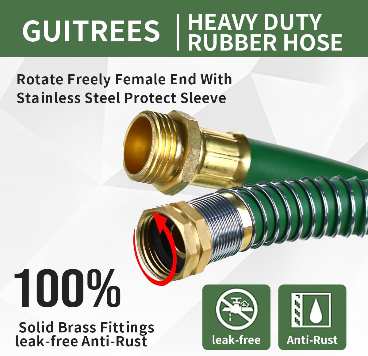 150ft 5/8 Heavy-Duty Rubber Garden Hose - 200psi Working, 1000psi Burst - Hot/Cold Water - Five-Layered Braiding for Durability - Versatile for Gardening, Agriculture, Construction (Green)