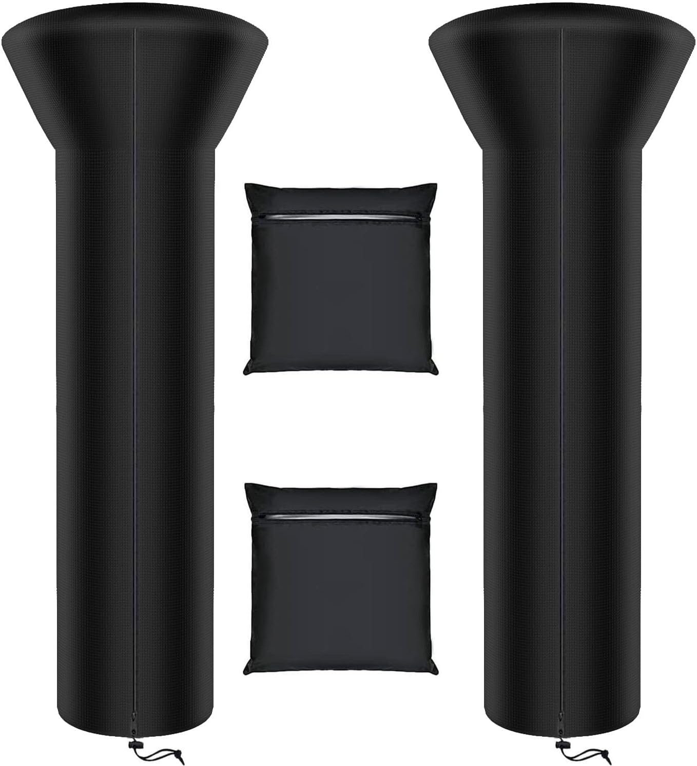 Siruiton Patio Heater Covers with Zipper & Air Vent - Waterproof, Dustproof, Wind-Resistant, UV/Snow-Resistant, 420D - Black (2 Pack, 87" Height x 33" Dome x 19" Base)