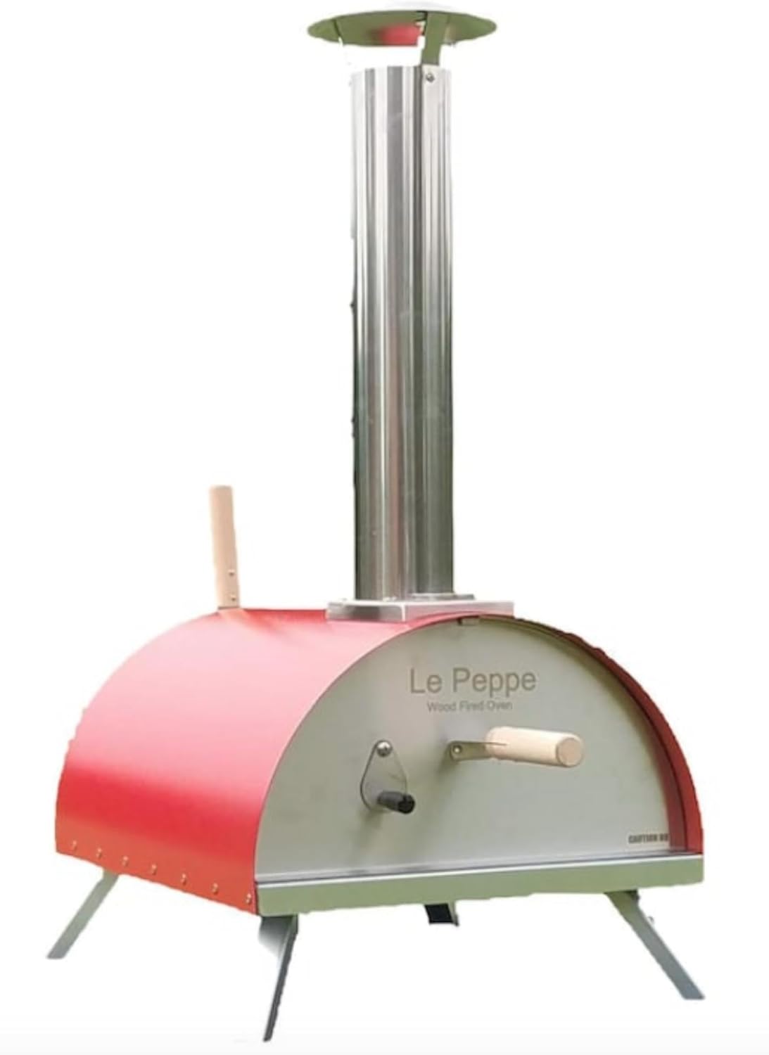 Le Peppe Portable Wood-Fired 12in Pizza Oven - Up to 900 Degrees in Minutes - Wood Chunks, Chips, Pellets and Charcoal - Double-Walled Steel with Fire Blanket Insulation - Red