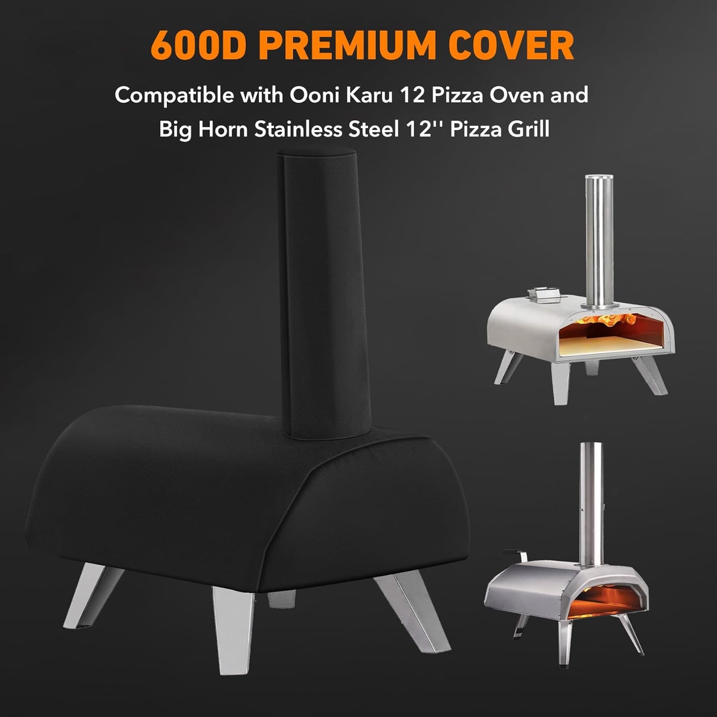 ZBXFCSH Heavy Duty 600D Polyester Cover Compatible with Ooni Karu 12 Pizza Oven Aidpiza 12" Wood Pellet Pizza ovens and Big Horn Stainless Steel 12'' Pizza Grill Oven Accessories