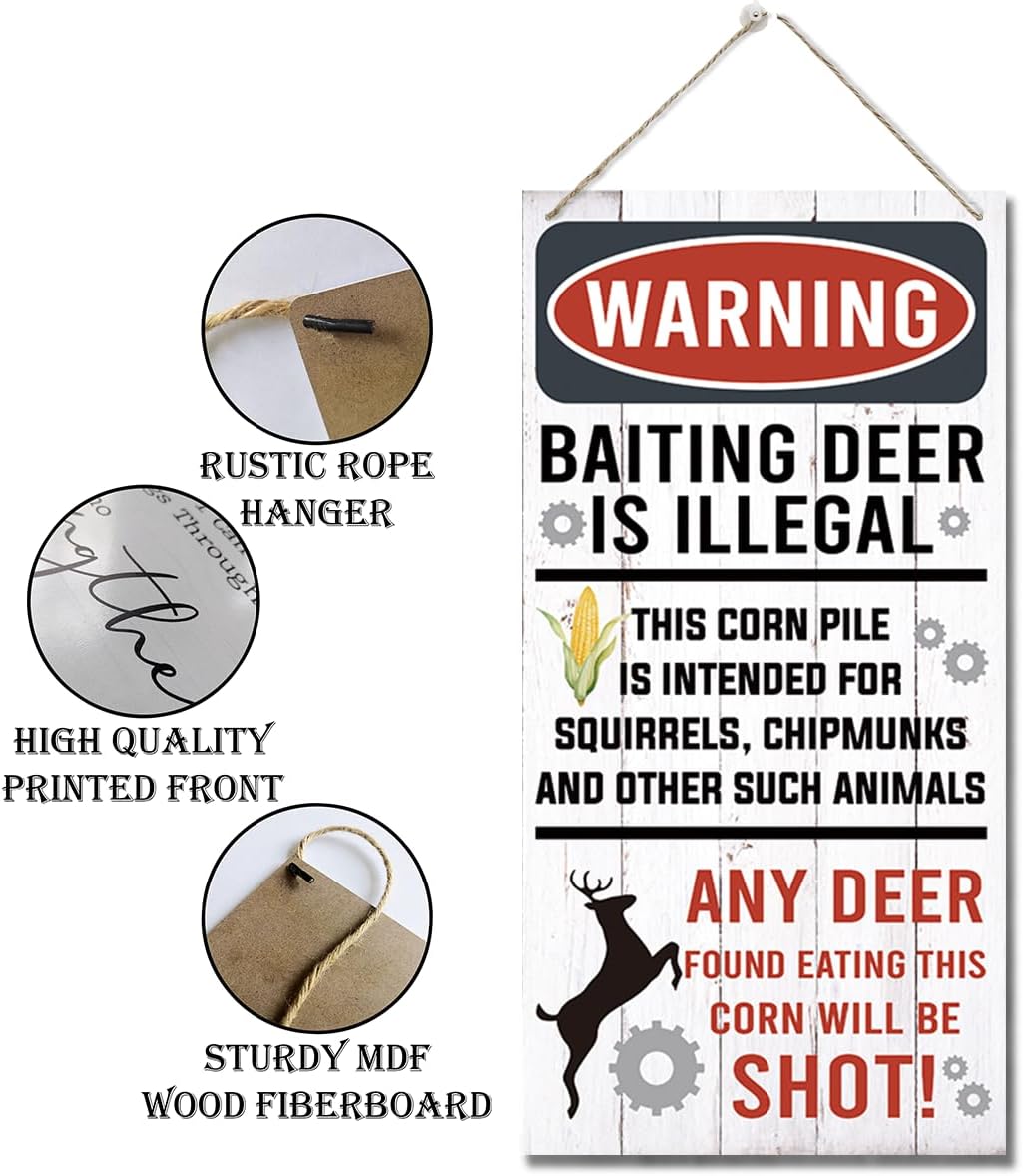 Warning Signs, Funny Hunting Sign Wall Decor, Baiting Deer Is Illegal Sign, Decorative Wood Hanging Wood Plaque, Man Cave Bar Cabin Decor, Pub Decor, Farmhouse Wall Decor for Coffee & Bar