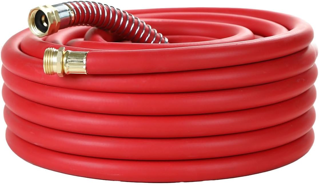 25FT 3/4 Heavy Duty Rubber Garden Hose - 200psi Working, 1000psi Burst - Hot/Cold Water - Five-Layered Braiding for Durability - Versatile for Gardening, Agriculture, Construction(Red)