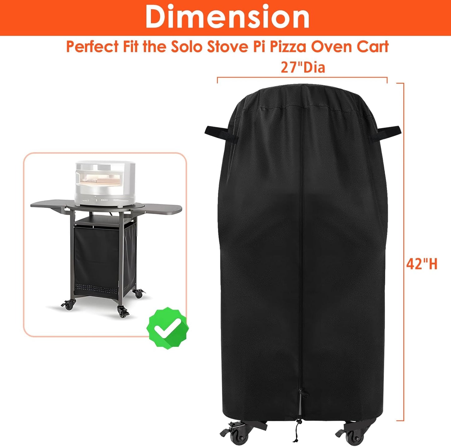 Cart Cover for Solo Stove Pi Pizza Oven Table, Heavy Duty 600D Waterproof Pizza-Oven StandCover, 40 inch Outdoor Cover for BBQ Cart/Pizza Topping Station/Grill, 27" Dia x 42" H