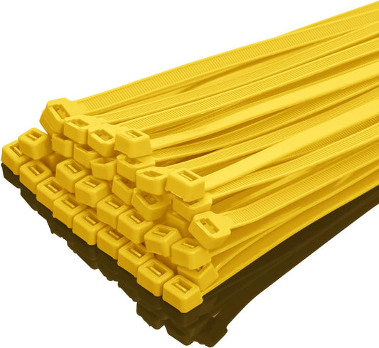 XINGO 14 Inch Yellow Zip Ties Heavy Duty 100 Pack, 120 LBS Tensile Strength, Premium Nylon Cable Wire Ties, Self-locking Plastic Ties for Indoor and Outdoor Use